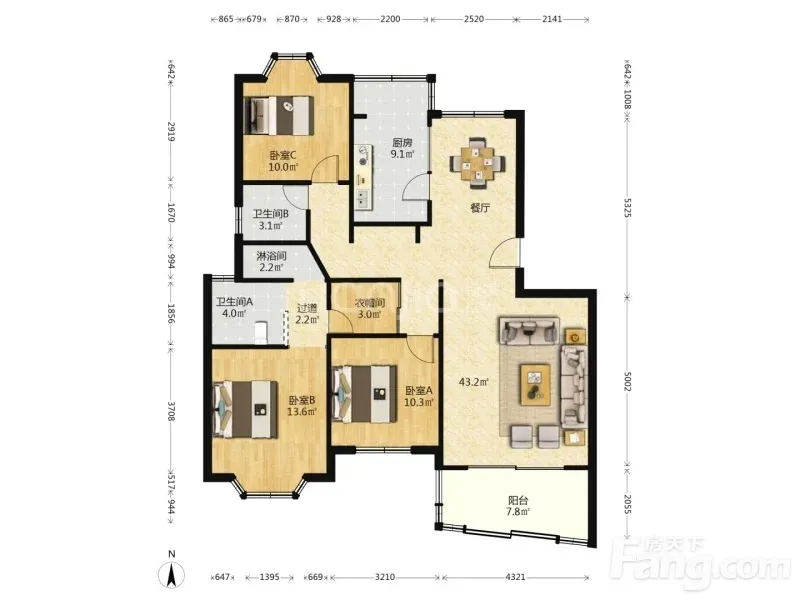 闵行古美阳光乾城苑 3室2厅 134.86㎡ 8900元/月