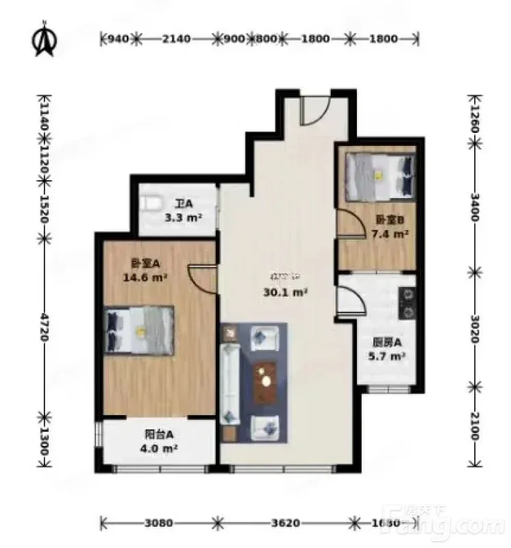 昌平沙河冠芳园 2室1厅 82㎡ 5400元/月
