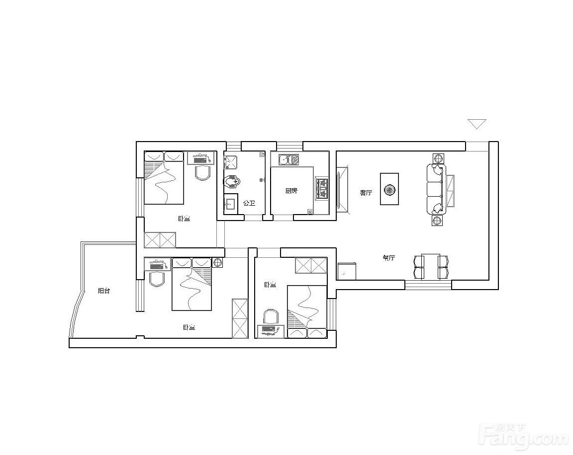 菱角湖地铁站湖影公寓93.74平方米 3室1厅1卫