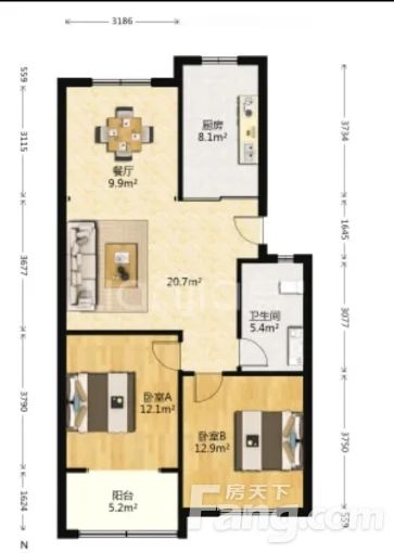 张店区火车站安康佳园 3室1厅 95㎡ 780元/月