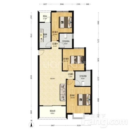 集美同集南路恒大帝景120.11平方米 3室2厅2卫