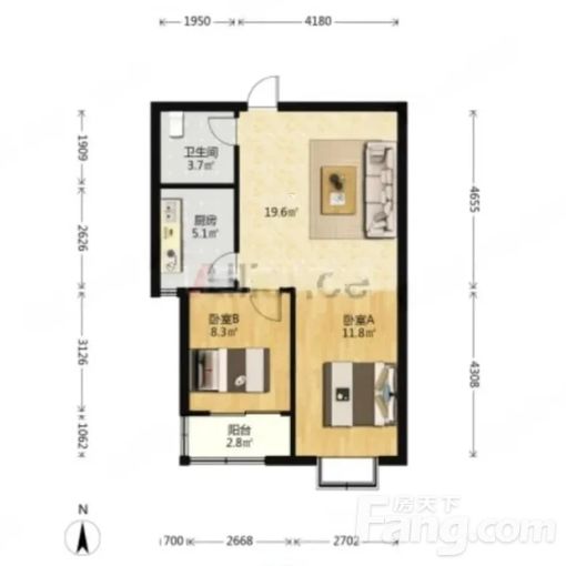 高新东明中学银枫家园72平方米 2室1厅1卫