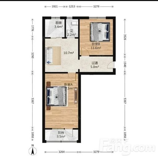 海淀皂君庙皂君东里 2室1厅 65㎡ 7500元/月
