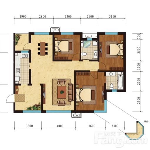 路南南湖金岸红堡天著143平方米 3室2厅2卫
