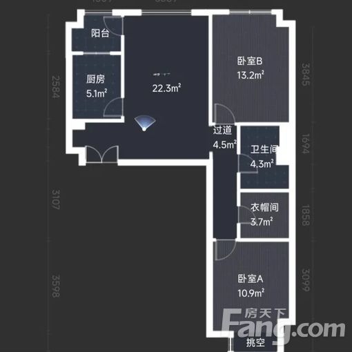顺义顺义城马可汇商住楼104平米整租 2室1厅1卫