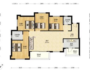 花样年香門第北区 4室2厅 中高楼层东南朝向